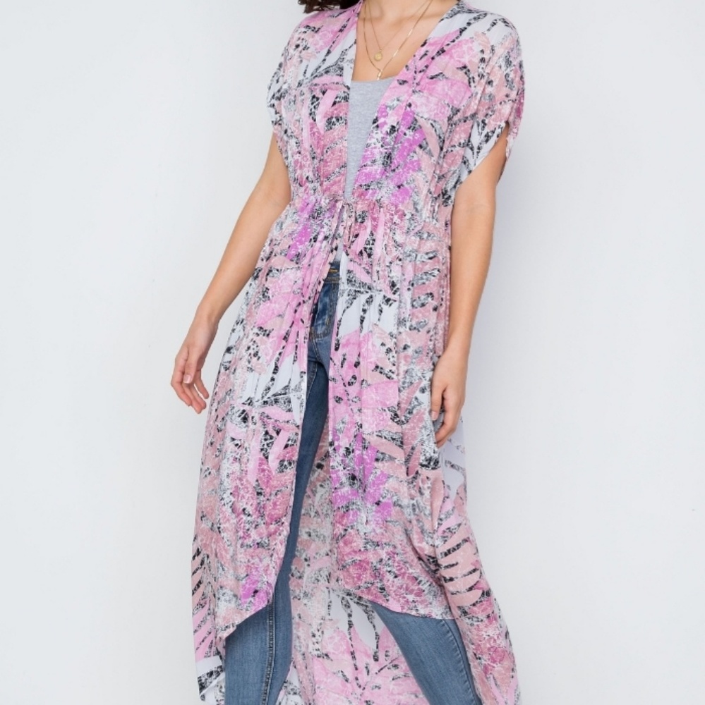 Pink Multi color Foral Print Cover Up Cardigan